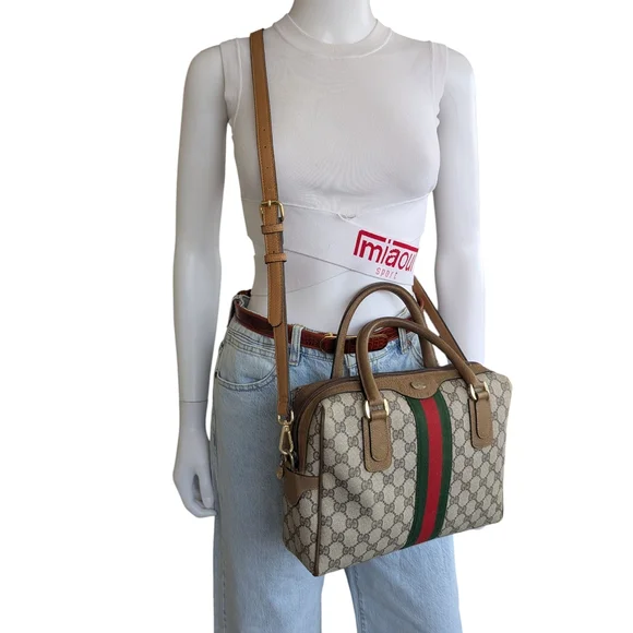 Gucci Beige and Green Satchel Bag - Picture 2 of 16